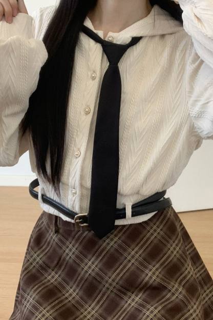 Maple Trench Coat + Hooded Top + Checkered Skirt + Shirt Dress