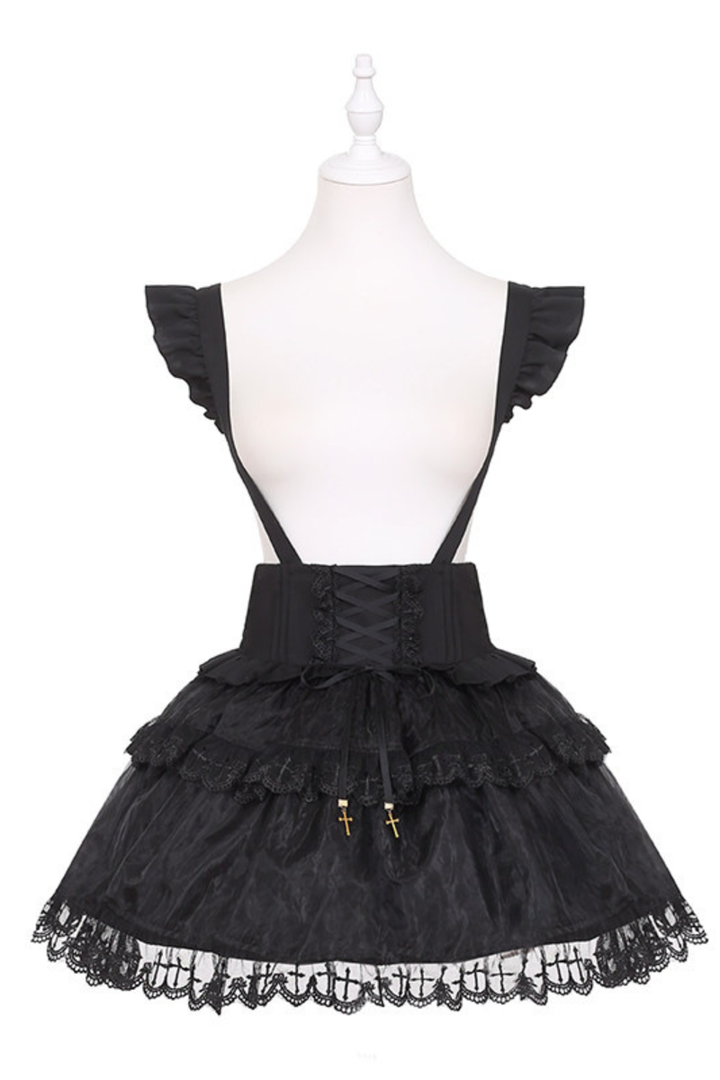 Holy Cross Flutter Sleeve Suspender Skirt + Shirt