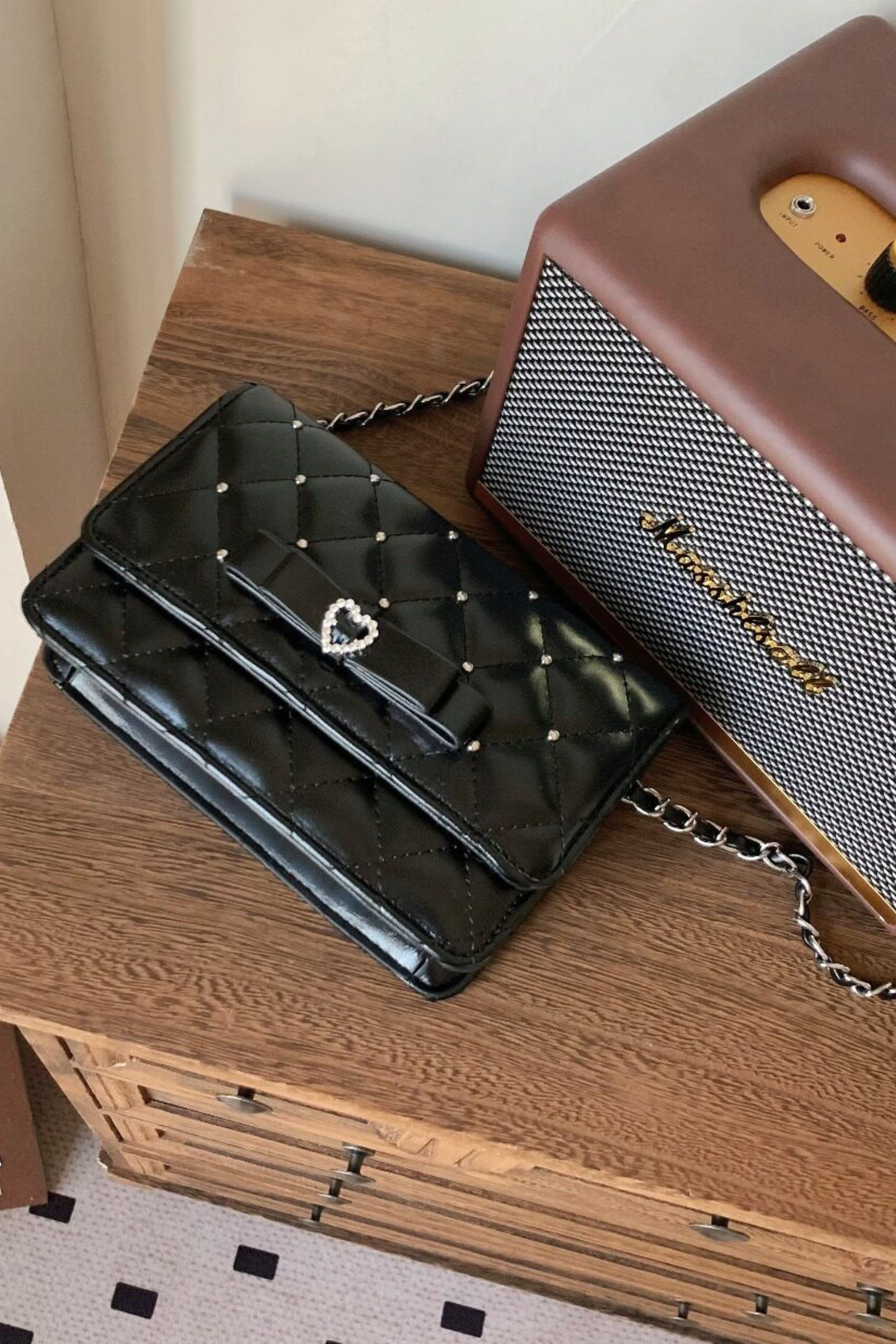 Rhinestone Bow Chain Bag