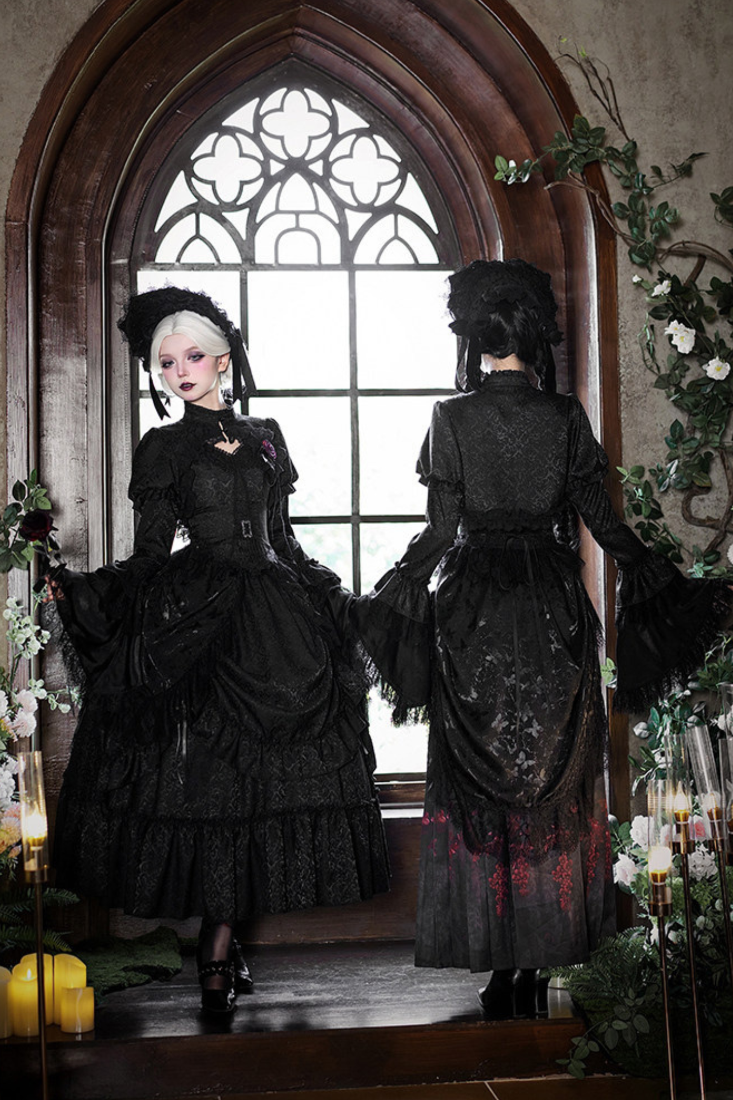 Gothic Corset Top + Short Coat + Hose + Curtain + Skirt + Flower + Bonnet