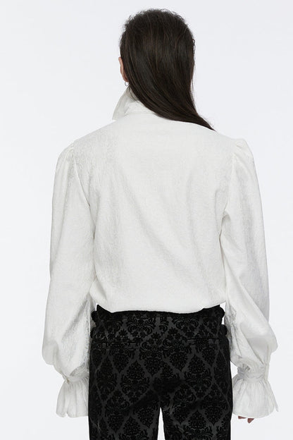 White Lapel Collar Long Sleeves Rings Punk Blouse