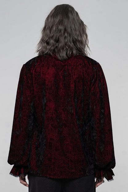 Black/red Long Sleeves Ruffle Lace-up Gothic Blouse