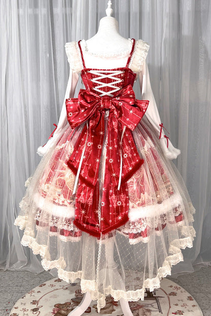 Red [happy New Year] Printed Ruffled Bow Lace Classic Chinese Style Lolita Jsk Dress