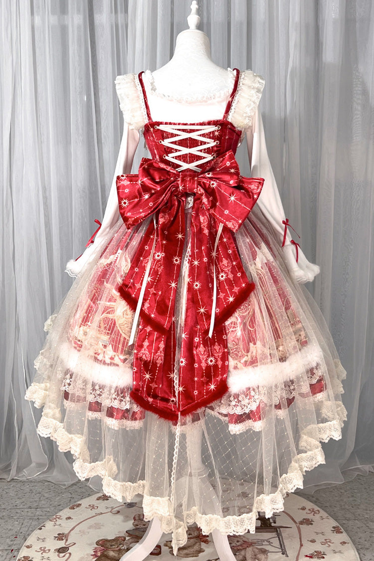 Red [happy New Year] Printed Ruffled Bow Lace Classic Chinese Style Lolita Jsk Dress