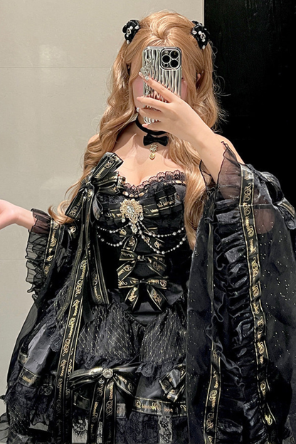 Golden Gothic Dress + Choker + Sleeve + Badge