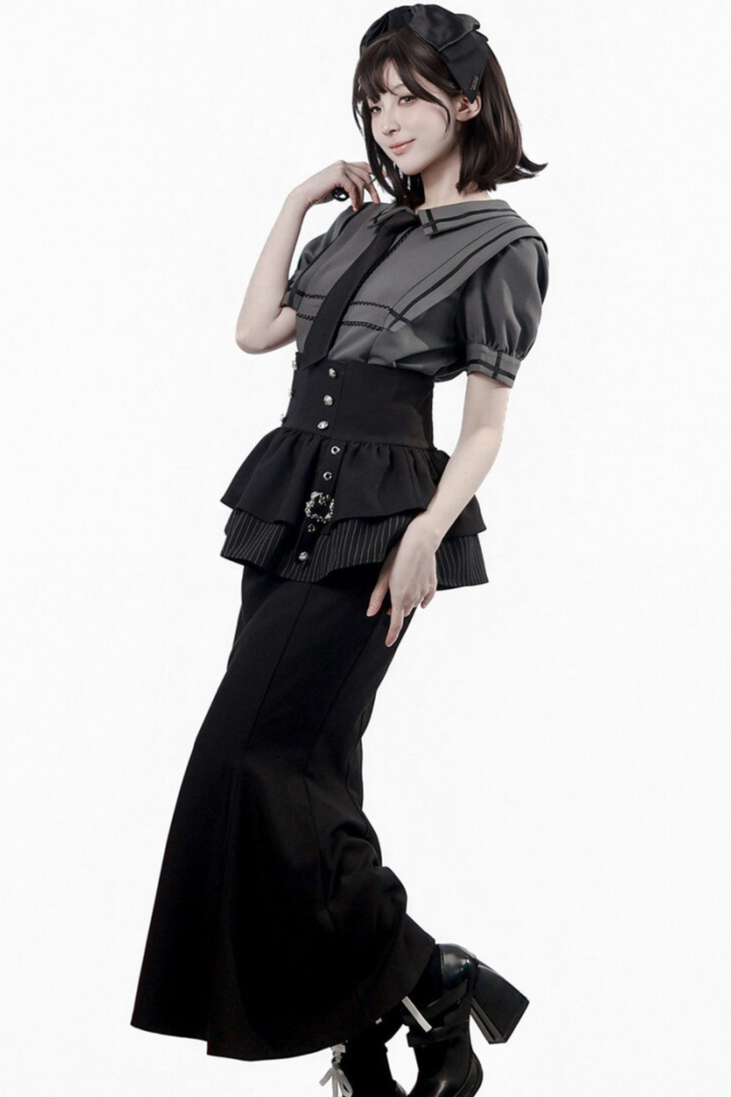 Dark Color Shirt + Mermaid Skirt + Shorts + Girdle + Tie