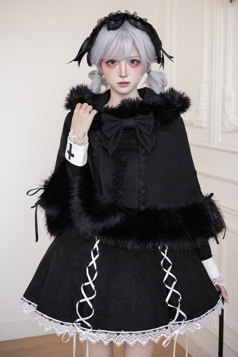 Mermaid Dress + Lace-up Short Dress + Cloak + Collar + Ribbon Brooch