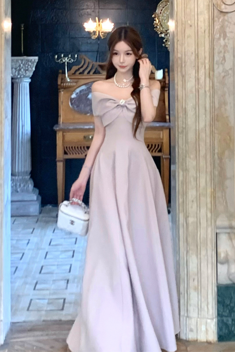 Off Shoulder Ribbon Short Flare Dress + Long Flare Dress