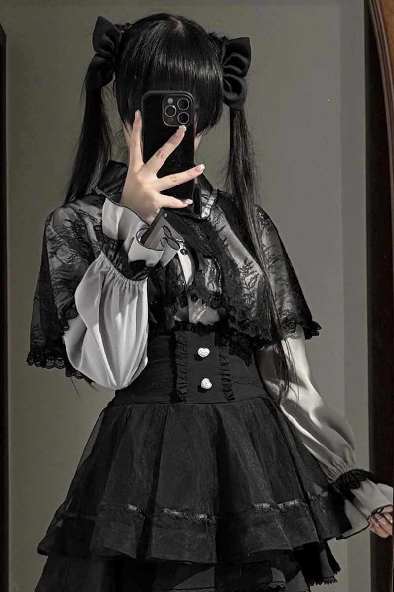 Fur Hooded Mantle + Tops + Skirt