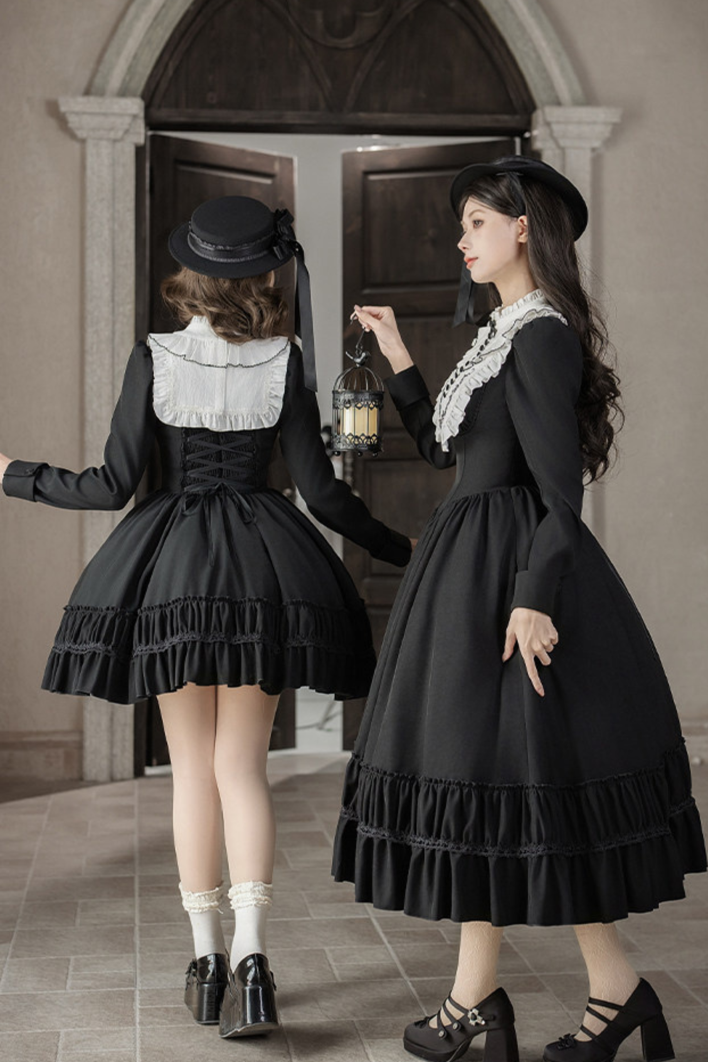 Gothic Dress + Fake Collar + Hat