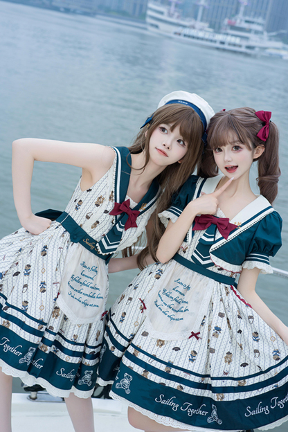 [pre-order] Jasmine Bear Marine Design Jumper Skirt + Short Outerwear