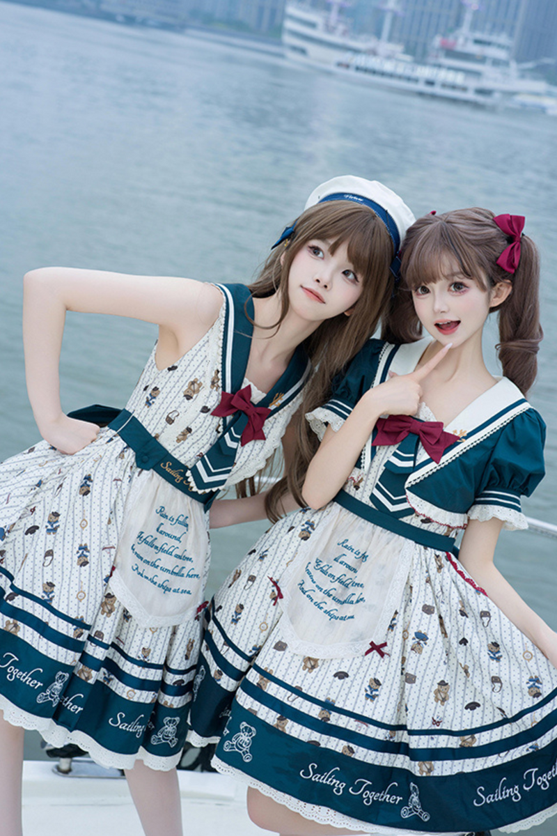 [pre-order] Jasmine Bear Marine Design Jumper Skirt + Short Outerwear