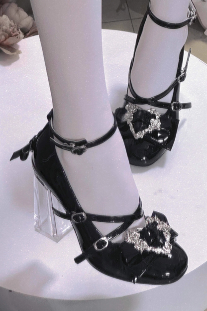 Love Buckle Crystal Heel Shoes