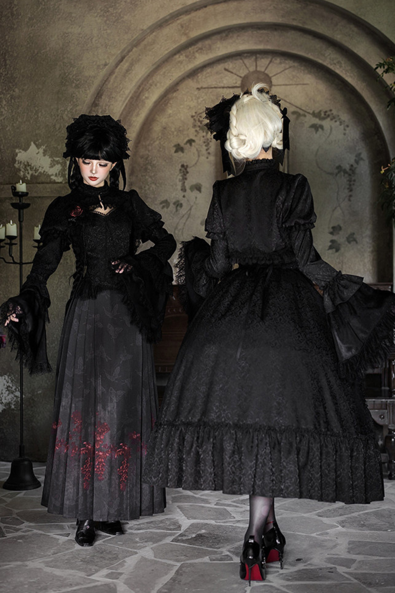 Gothic Corset Top + Short Coat + Hose + Curtain + Skirt + Flower + Bonnet