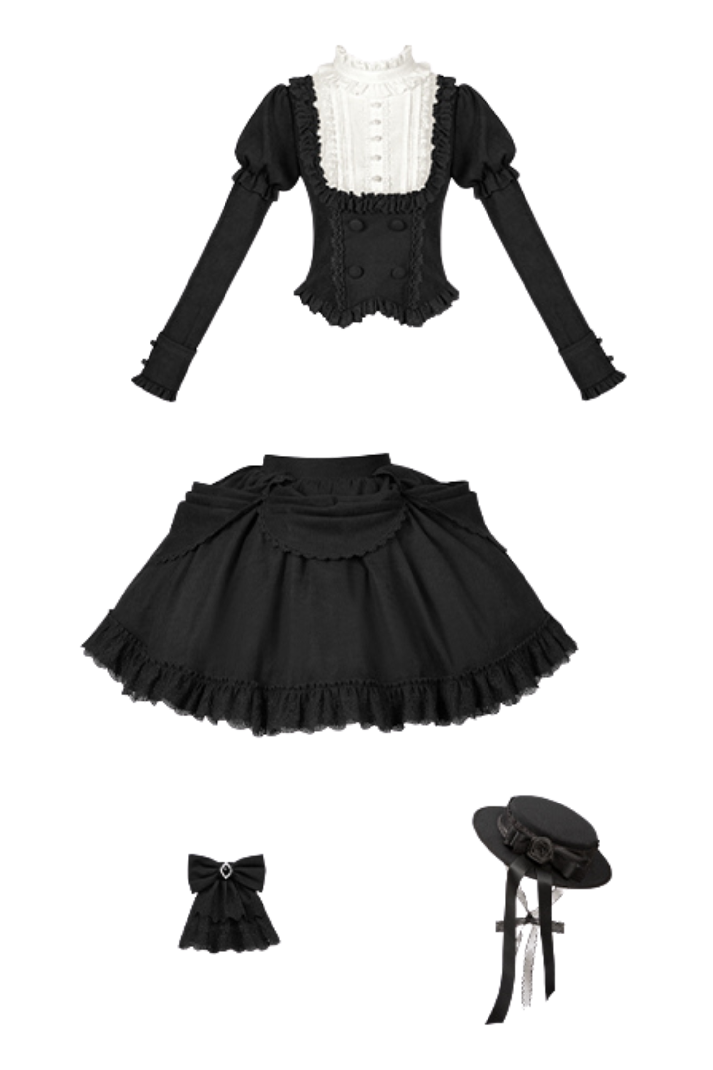 [pre-order] Classic Top + Curtain Skirt + Ribbon Collar + Hat
