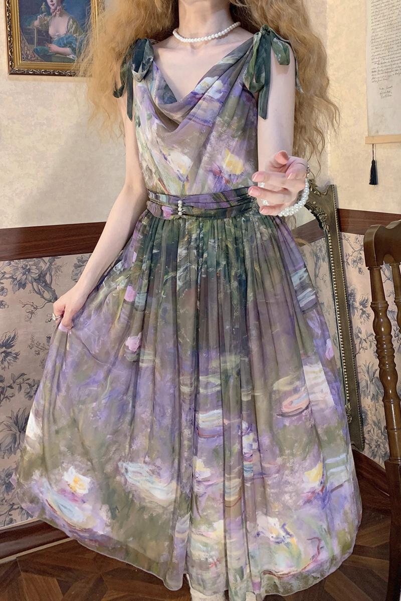 Marble Resort Chiffon Print Dress
