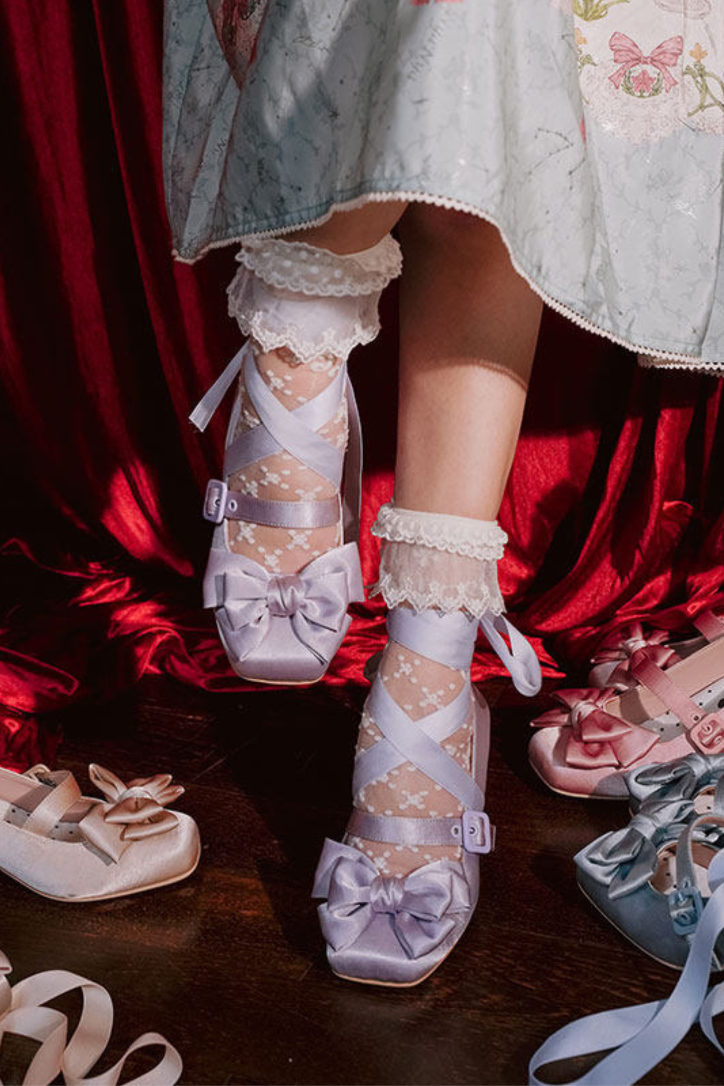 Lace-up Ribbon Satin Square Toe Shoes