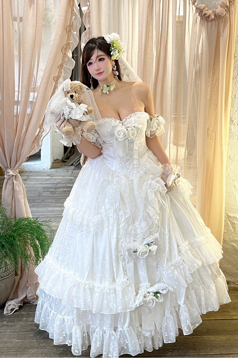 Love and Flower Sweet Dress + Ribbon Hair Accessory + Flower Hair Accessory