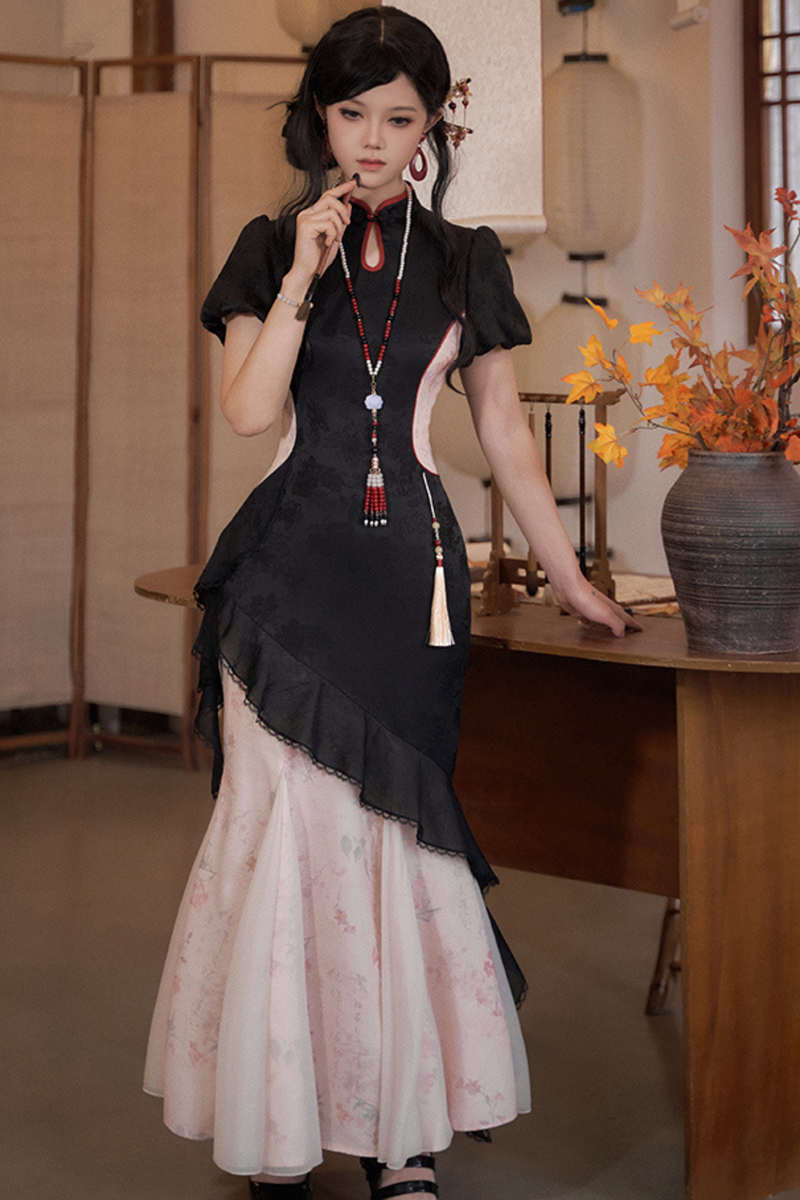 Retro Chinese-style Dress + Sleeves + Shawl + Accessories + Hairpin