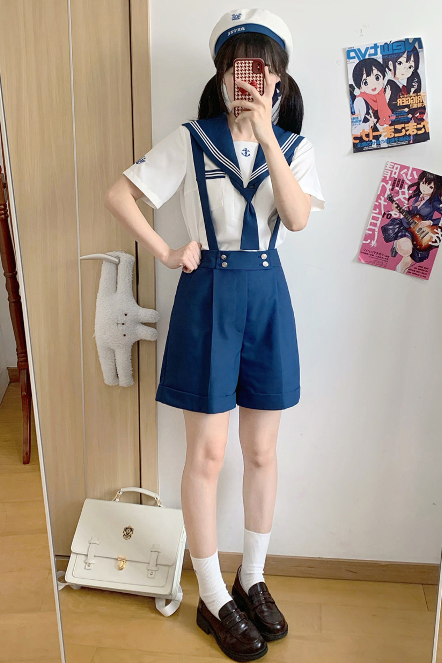 Sailor Shirt + Suspender Shorts + Tie + Beret