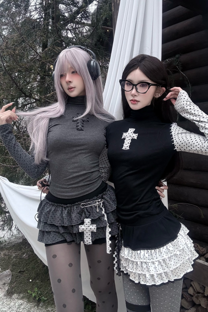 Cross Dot Turtleneck Top + Skirt + Pendant