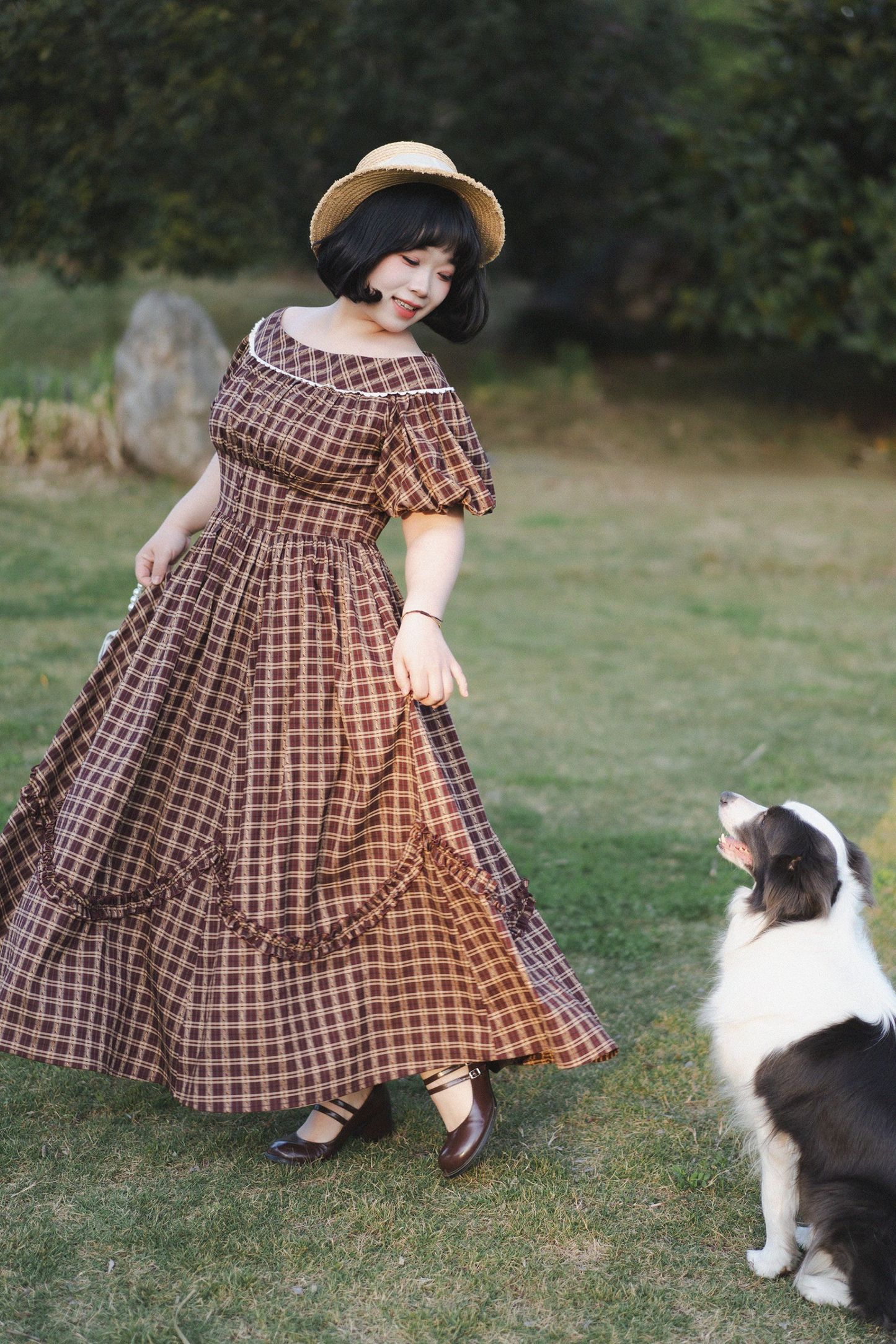 Forest Ward Retro Plaid Lolita Dress + Petticoat