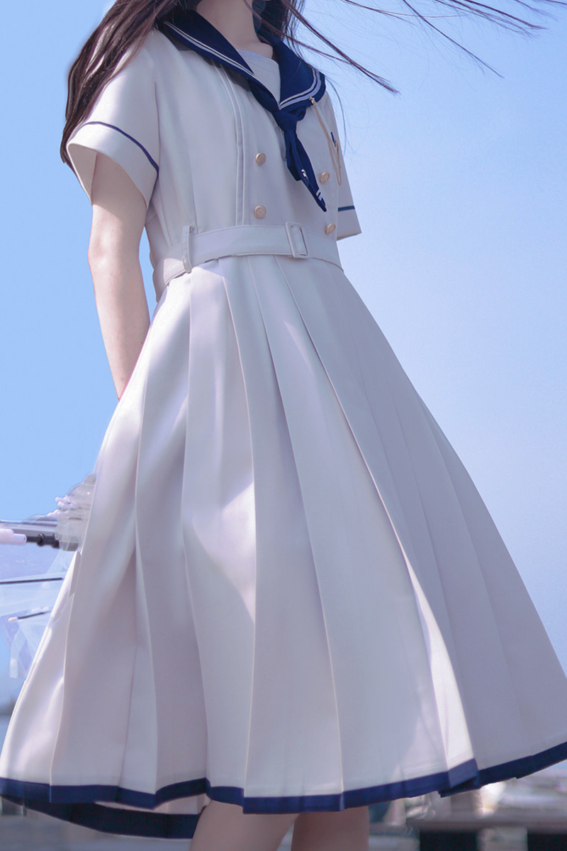 Retro College Sweet Sailor Dress + Tie + Brooch