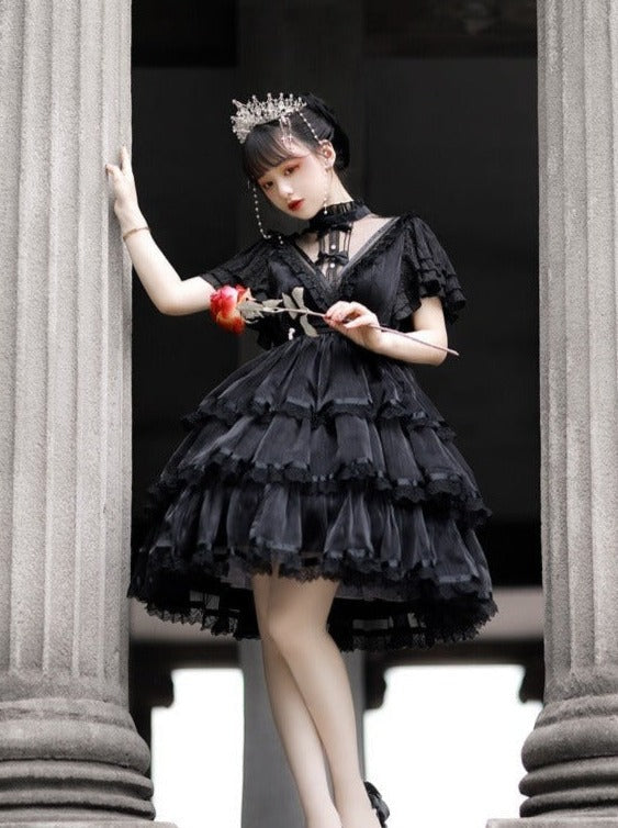 Stand Collar Ruffle Tiered Airy Dress