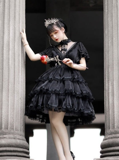 Stand Collar Ruffle Tiered Airy Dress