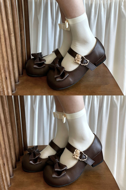 Satin Sheep Puff Ribbon Shoes