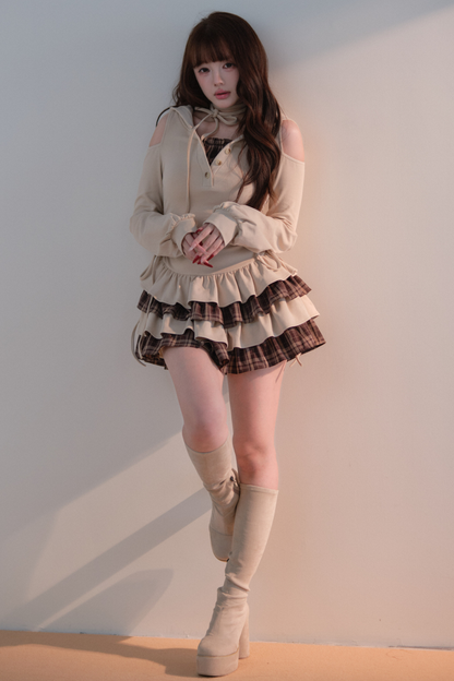 Plaid Ruffle Off-shoulder Dress