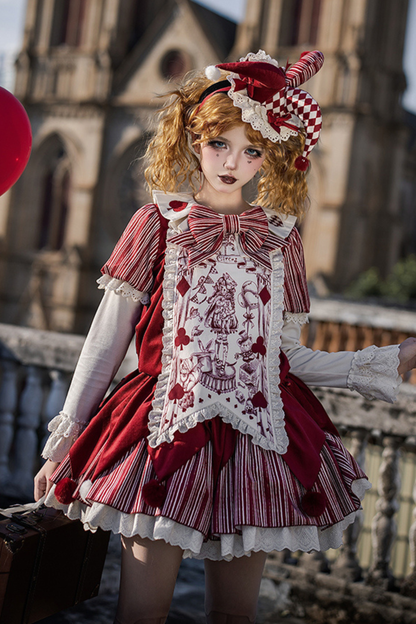 Doll Circus Pierrot Lolita Dress + Headband + Belt + Ribbon + Headband + Panel