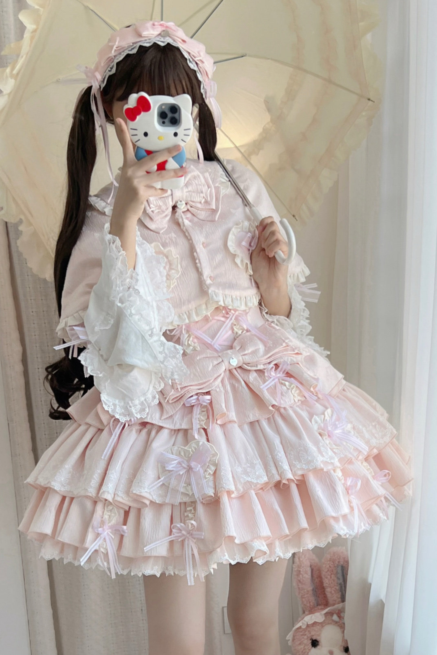 Layered Ruffle Sweet Princess Lolita Jumper Skirt + Tail + Headband + Cape + Bonnet