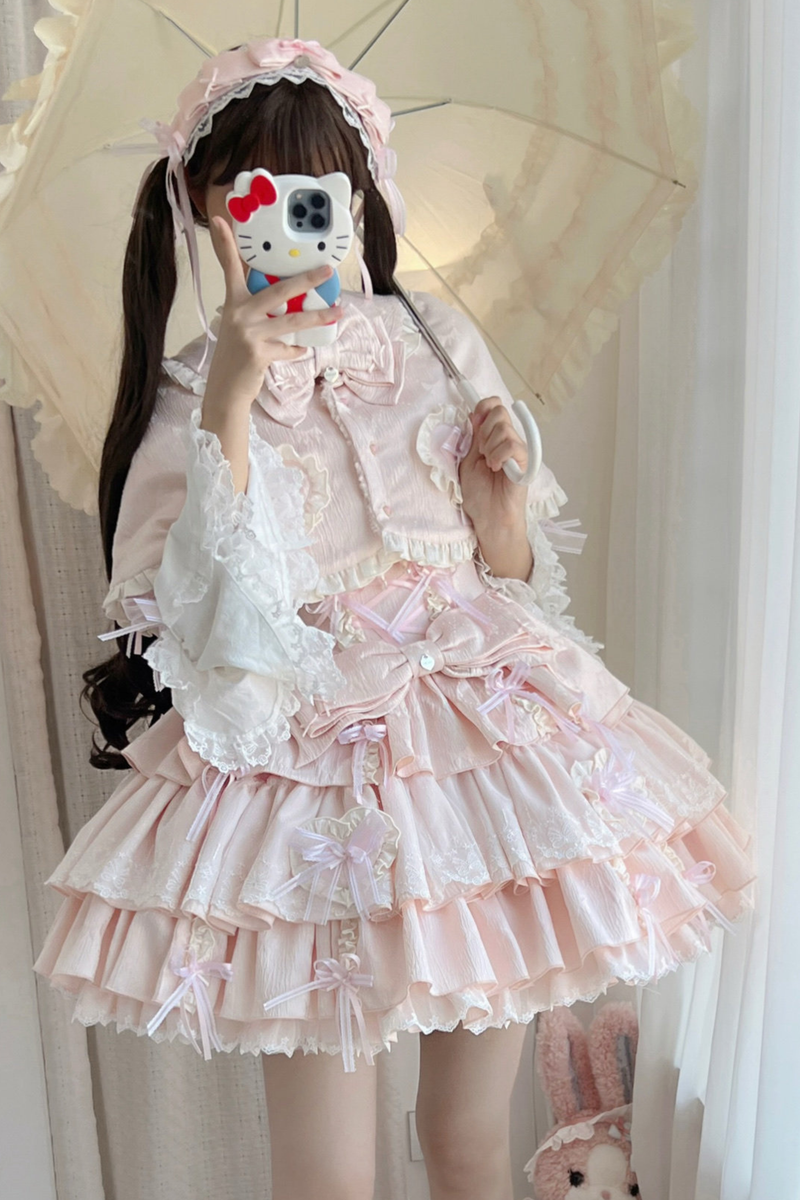 Layered Ruffle Sweet Princess Lolita Jumper Skirt + Tail + Headband + Cape + Bonnet