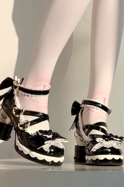 Ribbon Lace Lolita Crystal Heels