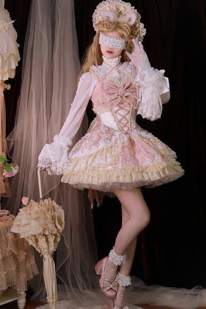 Sweet Baroque Lolita Dress + Veil + Ribbon + Headband + Tail + Sleeves