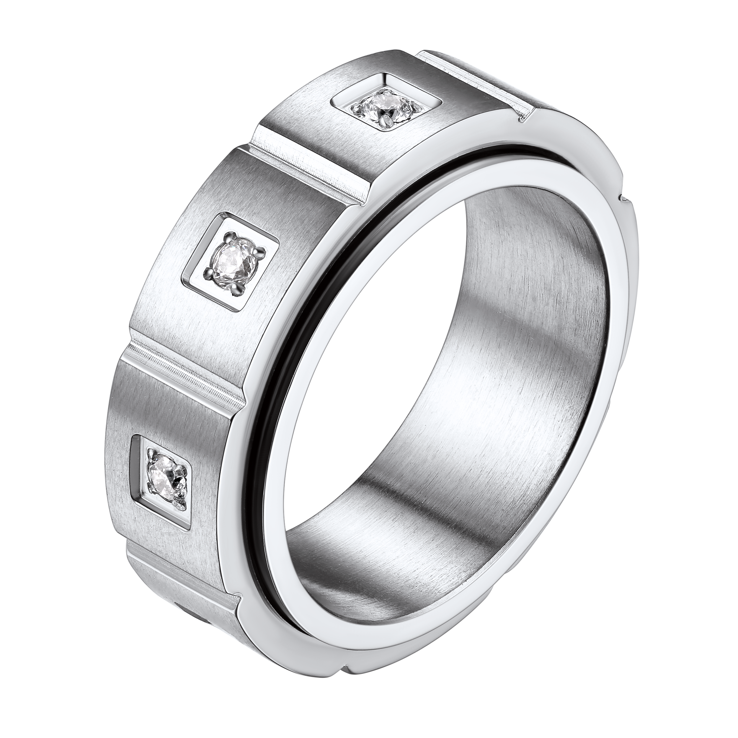 Flash Zircon Rotatable Fidget Ring for Anxiety Stainless Steel