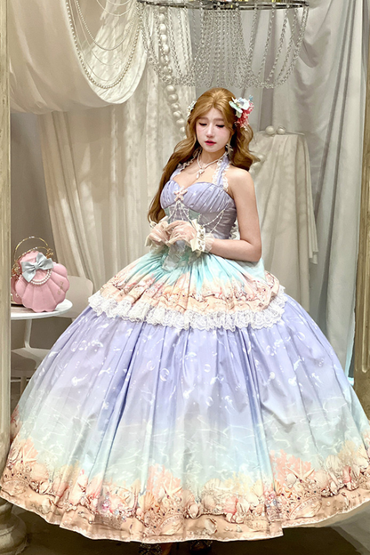 Gradient Bubble Halter Neck French Dress + Skirt