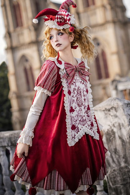 Doll Circus Pierrot Lolita Dress + Headband + Belt + Ribbon + Headband + Panel