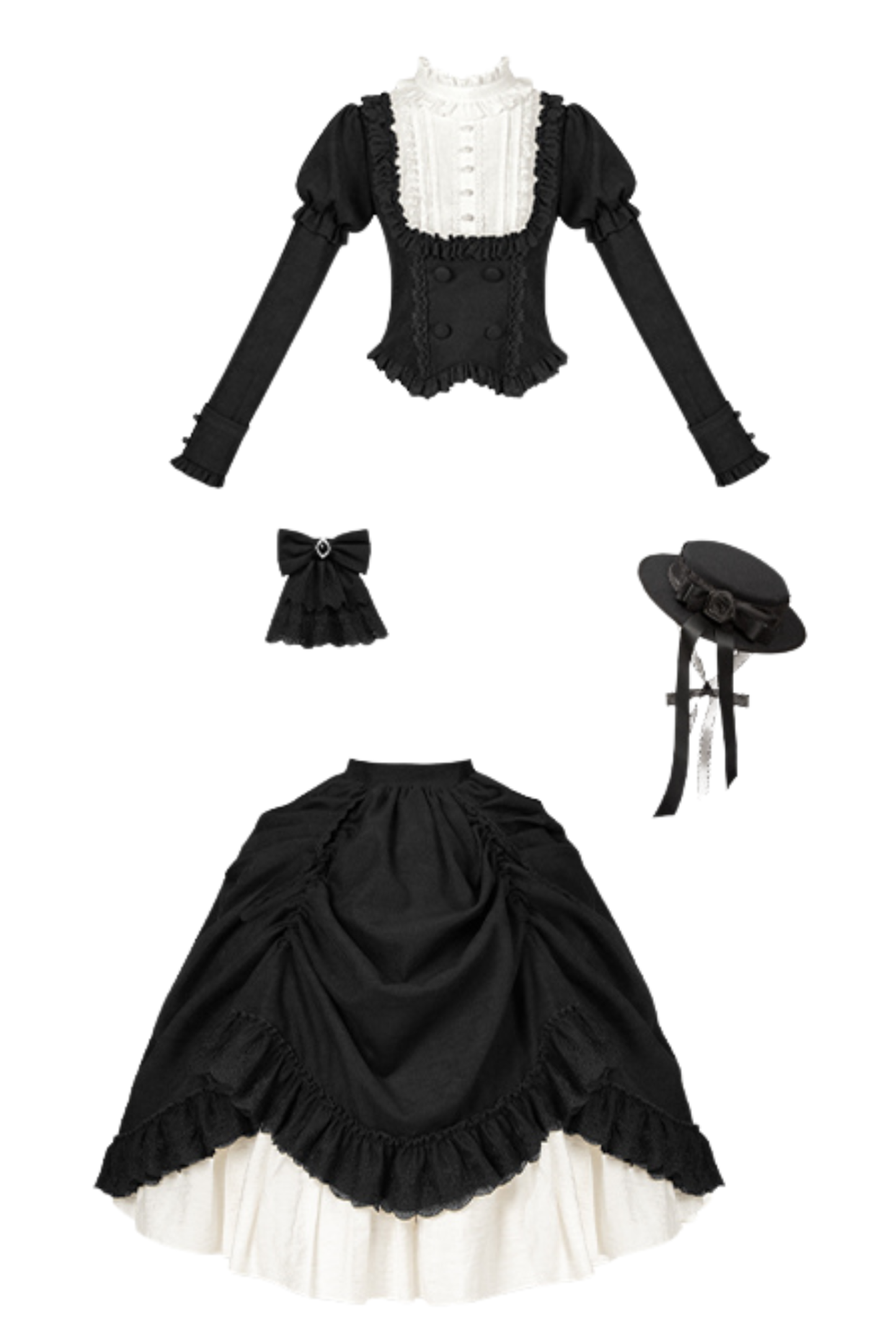 [pre-order] Classic Top + Curtain Skirt + Ribbon Collar + Hat