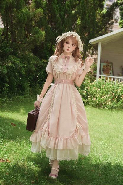 [pre-order] Rose Ruffle Lolita Dress + Dress + Belt + Brooch + Ribbon + Headband + Sleeve