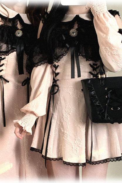 Off Shoulder Lace Up Lace Dress