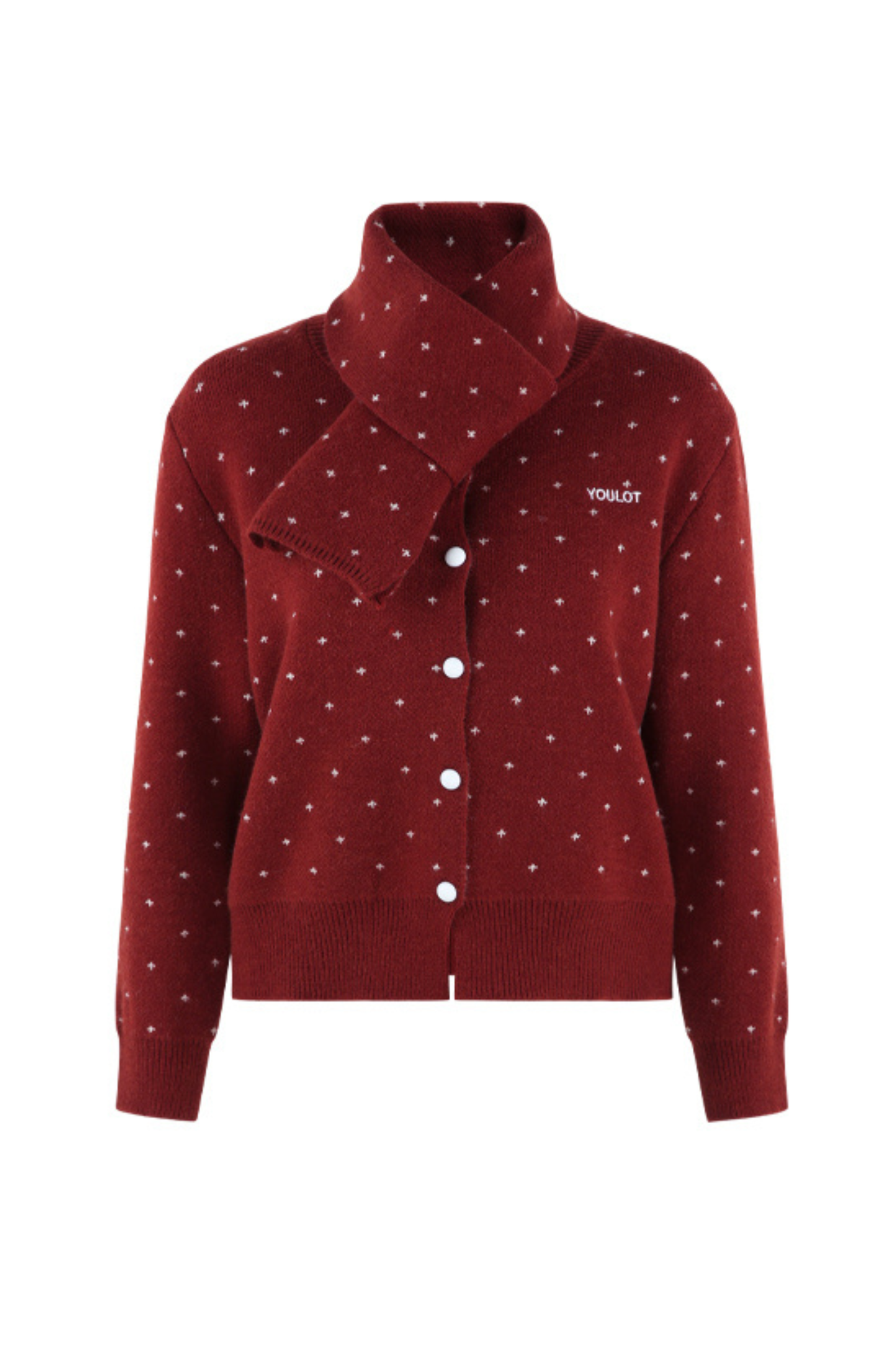French Style Dotted Cardigan With Scarf