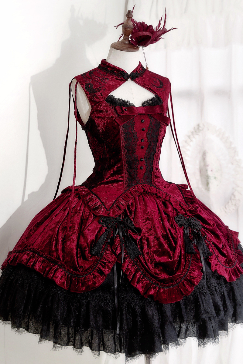 Gothic Velvet Sleeve Lolita Top + Vest + Skirt