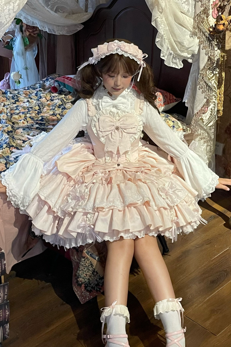 Layered Ruffle Sweet Princess Lolita Jumper Skirt + Tail + Headband + Cape + Bonnet