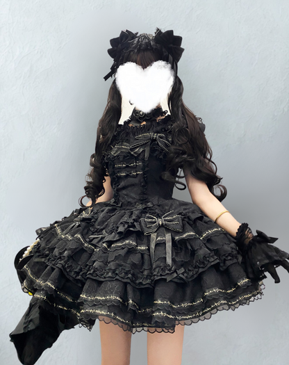 Tricolor Dark Gothic Ribbon Dress + Accessories