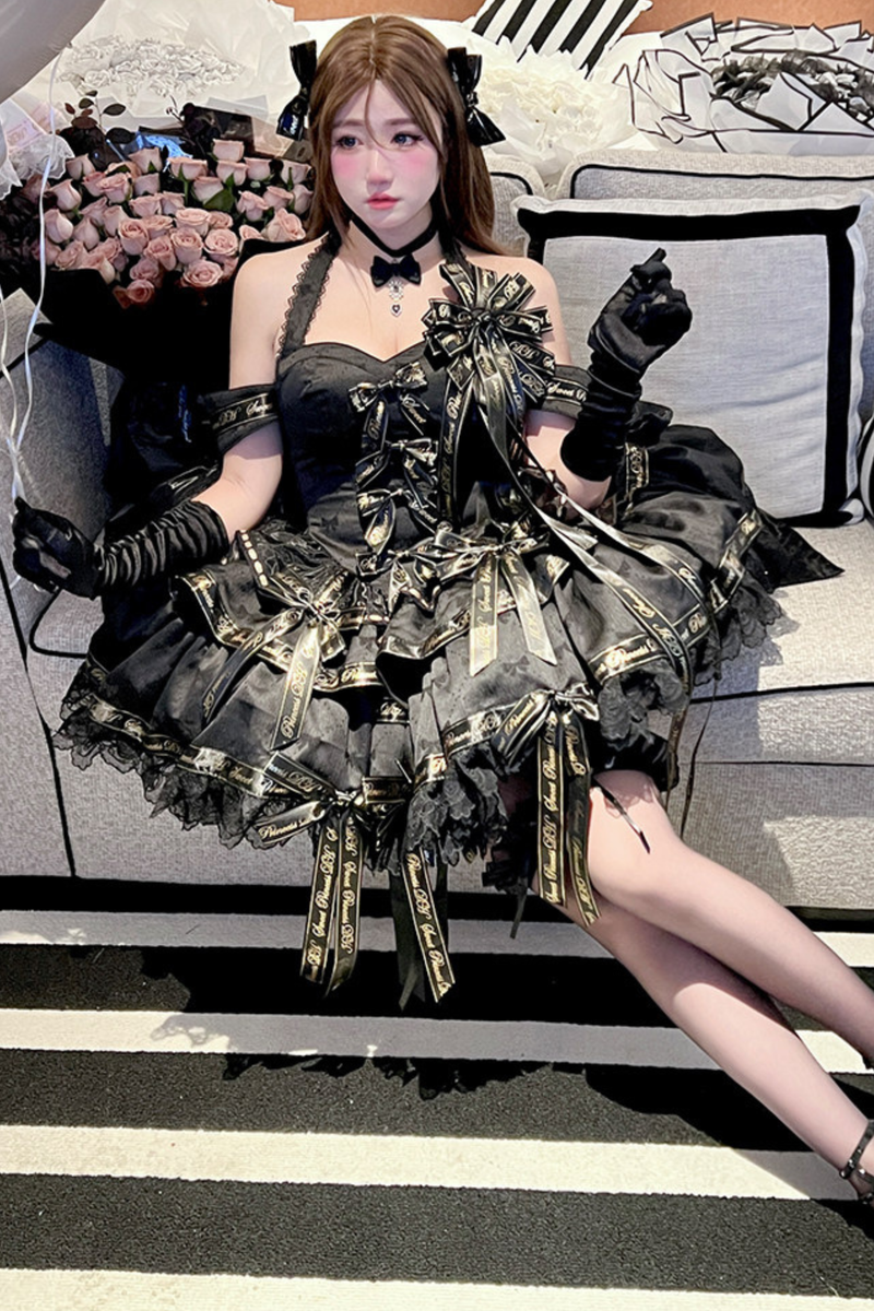 Many Logo Ribbon Princess Dress + Badge + Head Accessory + Tail