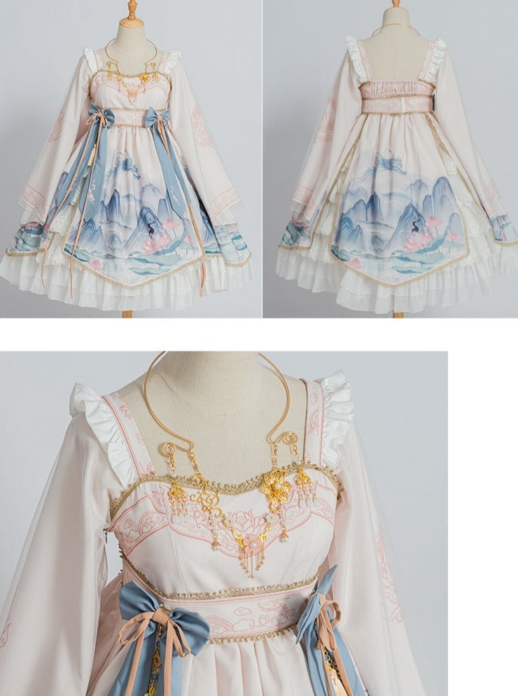 Layered Ruffle Kimono Dress With Attached Collar