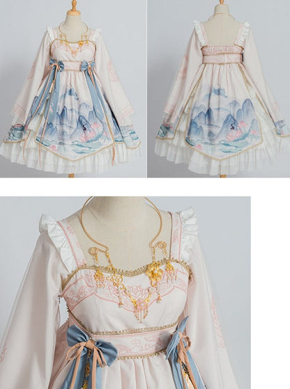 Layered Ruffle Kimono Dress With Attached Collar