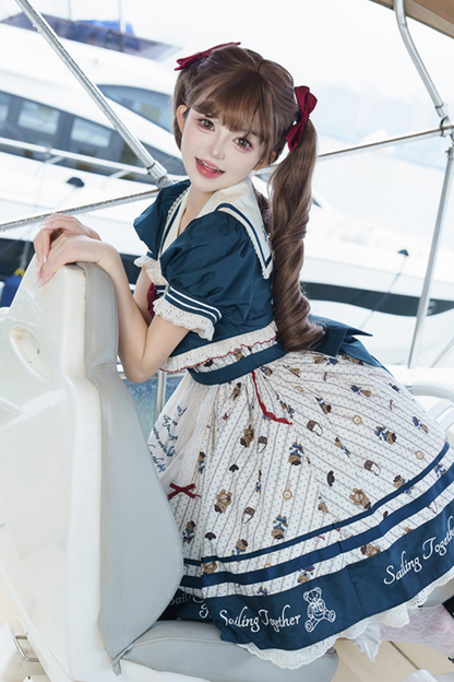 [pre-order] Jasmine Bear Marine Design Jumper Skirt + Short Outerwear